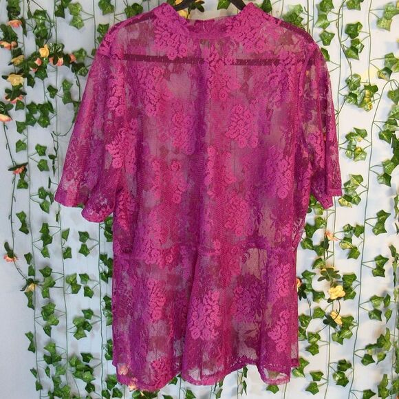 Source Unknown Tops - Purple lace blouse with floral pattern, size 14